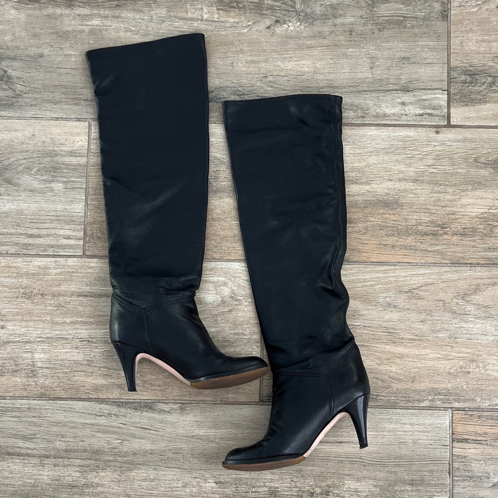 L'Autre Chose Women's Black Over-the-Knee High Heel Leather Boots 7.5